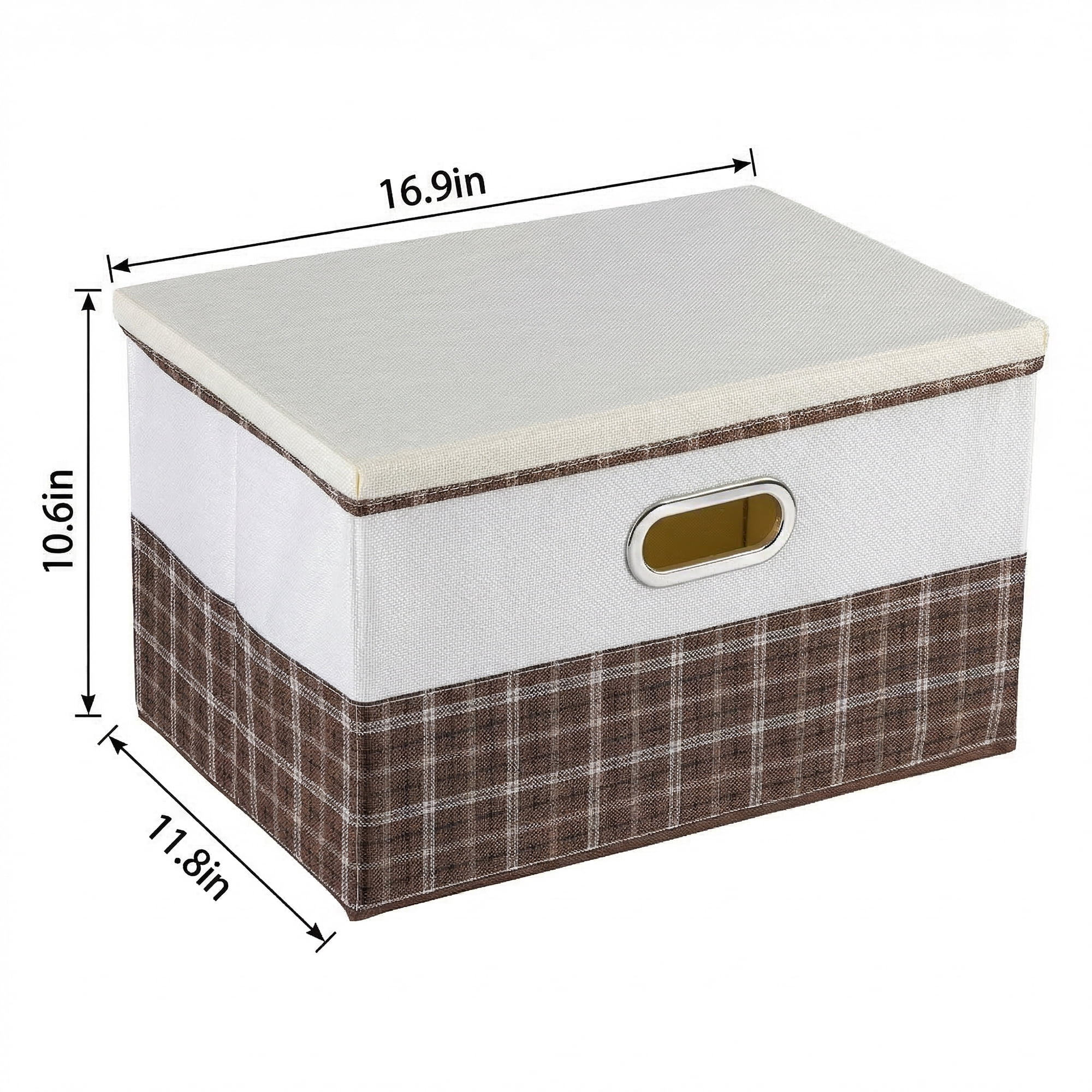 Unique Bargains Storage Cube Fabric Storage Bin with Handles Coffee 16.9*11.8*10.6in