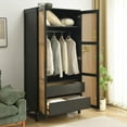 thumbnail image 3 of Woodpeckers Furniture And Mattress Solid Wood Armoire with Rattan Doors (Black), 3 of 3