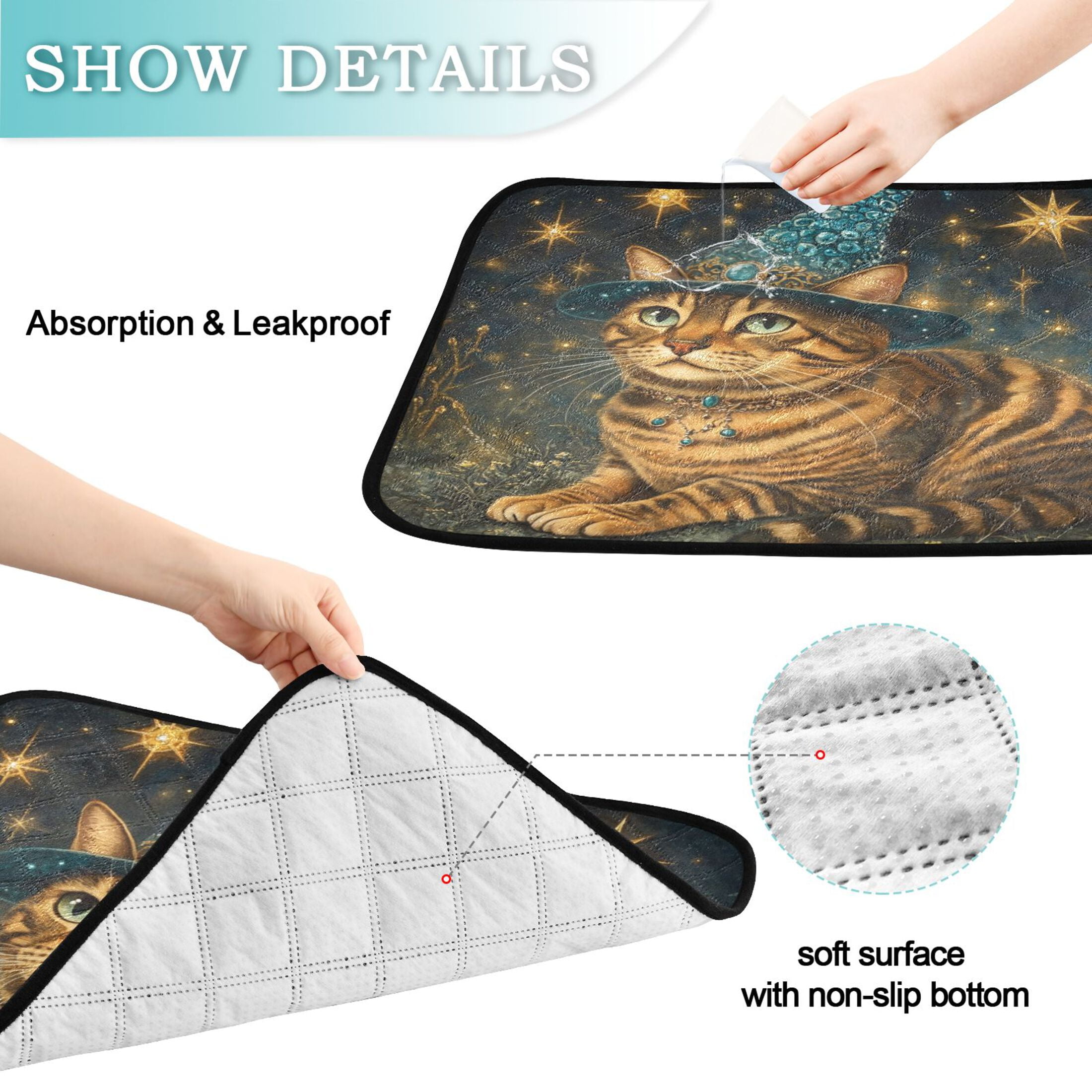 Qxltty Chubby Bengal Cat Cat litter Pads Pet Set of 3 Diaper Mats Center Anti-leakage Layer Absorbent Soft and Comfortable