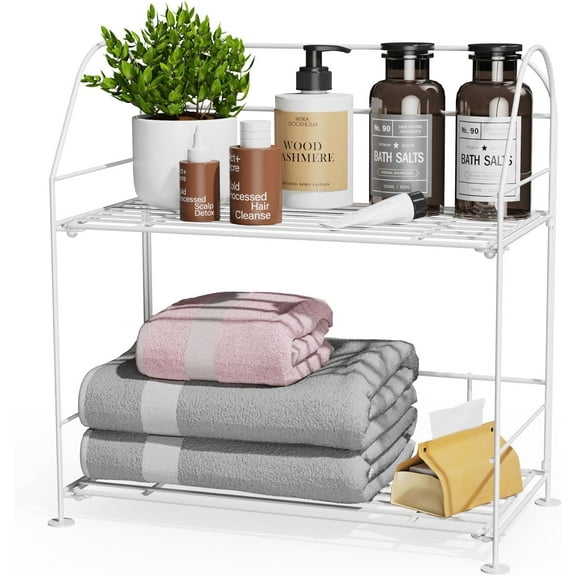 Bathroom Shelves for Storage, Bathroom Shelf Over Toilet, Multifunctional Foldable Storage Rack, Free Standing 2 Tiers Utility Shelves Living Room Kitchen (White)