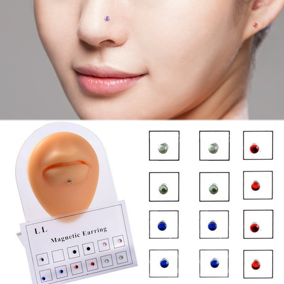 jiaroswwei 12Pcs Nose Rings Magnet Non Pierced Unisex Fake Piercings Mixed Colors Lip Ear Tragus Cartilage Rings for Party