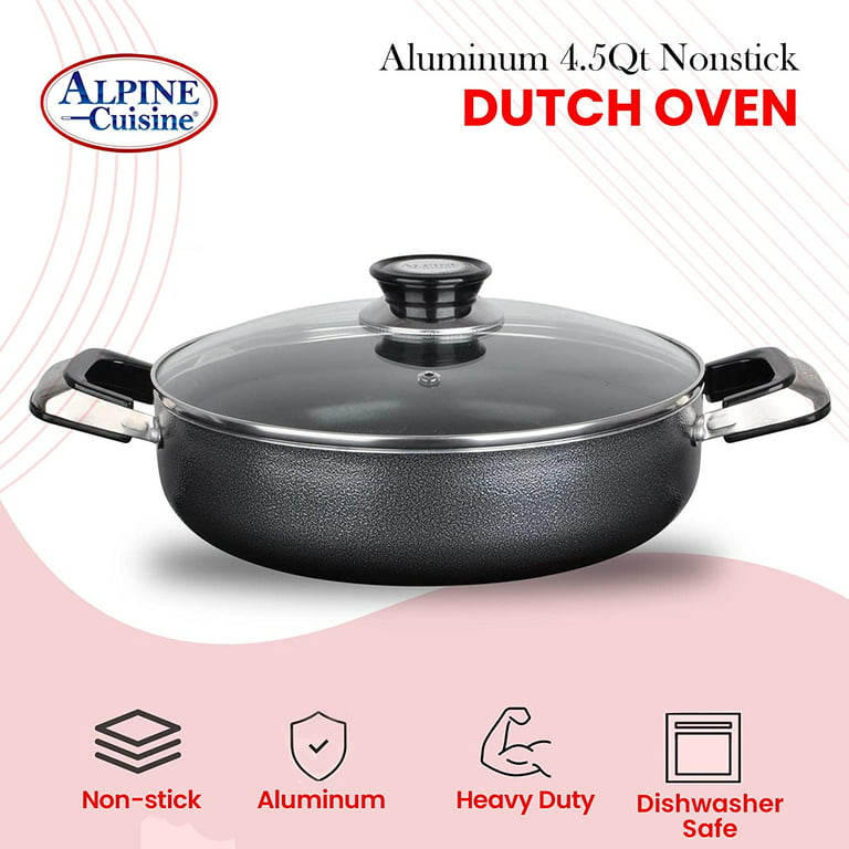 Alpine Cuisine Gray Aluminum Dutch Oven with Glass Lid - 4 qt