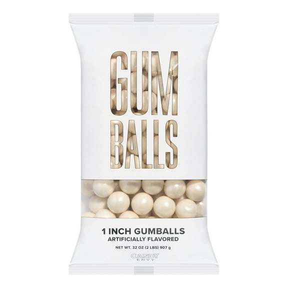 Candy Envy - Shimmer White 1 Inch Gumballs - 2lb Bag - Approximately 113 Gumballs Per Bag - North American Made & Kosher Certified