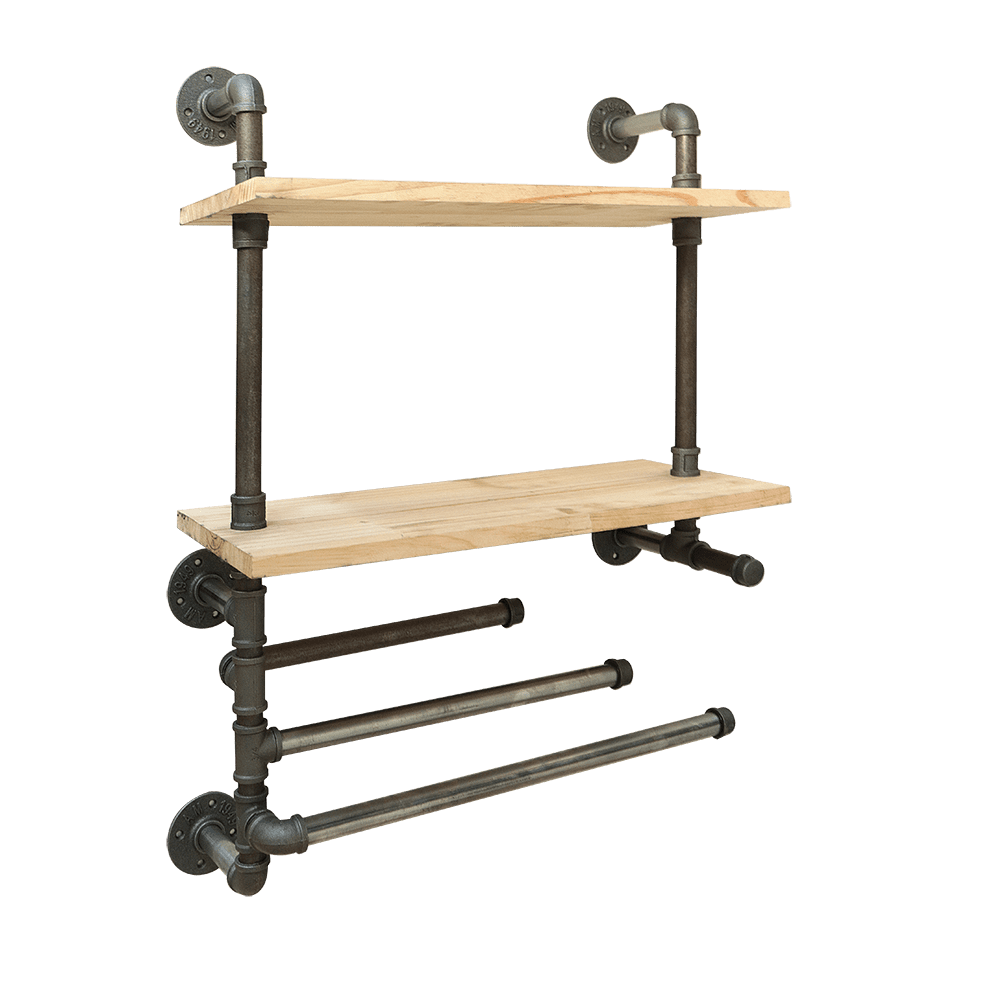 ATT Hardware Industrial Iron 3 Tier Grey Pipe Floating Shelves Retro Solid Wood Shelves Laundry Room Décor