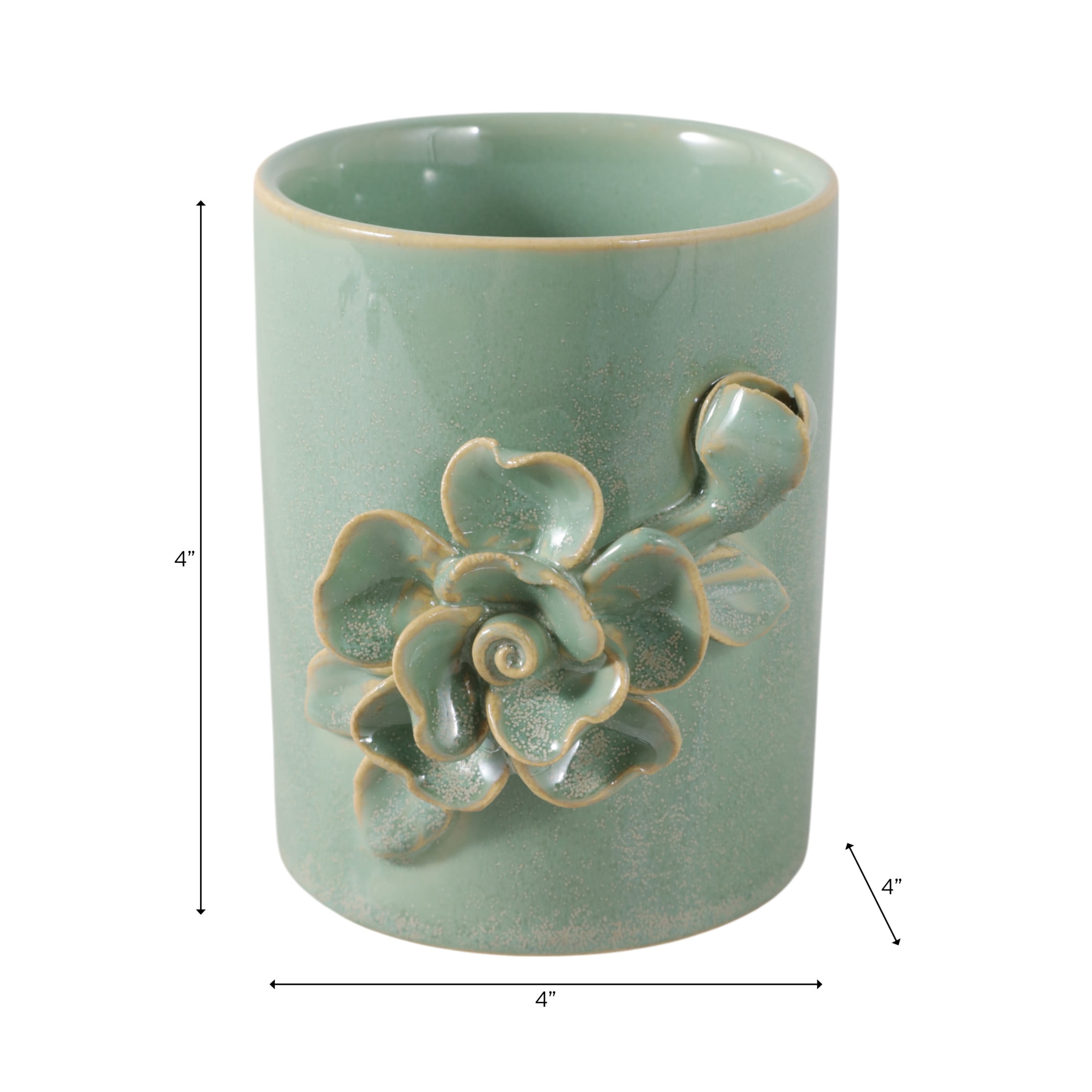 Rose Ceramic Desk Organizer for Workspace Display - Decorative Small Desk Accessory for Office Storage Accent - Complements and Verstaile Usage for Bathroom, Bedroom, or Home Decor - 4", Green