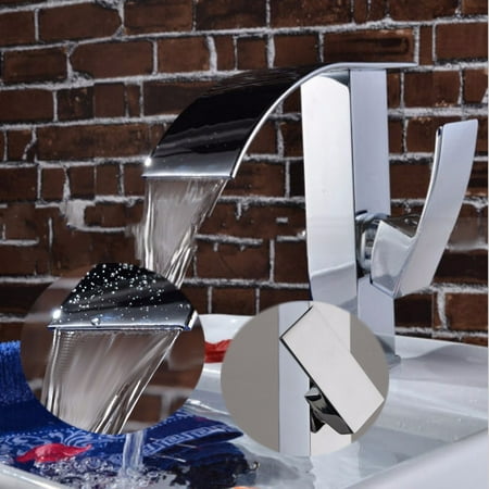 Optional Waterfall Faucet - Modern Chrome Basin Waterfall Bathroom Faucet Single Handle Hole Sink Mixer Tap