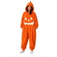 thumbnail image 2 of Halloween Pumpkin Hooded Onesie Adult Jack O Lantern Halloween Costume Plush Fleece Pajama Set, Full Body Flannel Jumpsuit for Couples Matching Fall Sleepwear Pajamas, 2 of 9