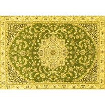 Ahgly Company Machine Washable Indoor Rectangle Medallion Yellow Traditional Area Rugs, 5' x 7'