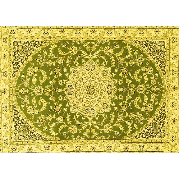 Ahgly Company Machine Washable Indoor Rectangle Medallion Yellow Traditional Area Rugs, 5' x 7'