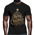 thumbnail image 2 of T-Shirts for Men, Merry Christmas Tree Star Crew Neck Cotton T-Shirt Men's Short Sleeve Gold Stripe Trees Texture, 2 of 8