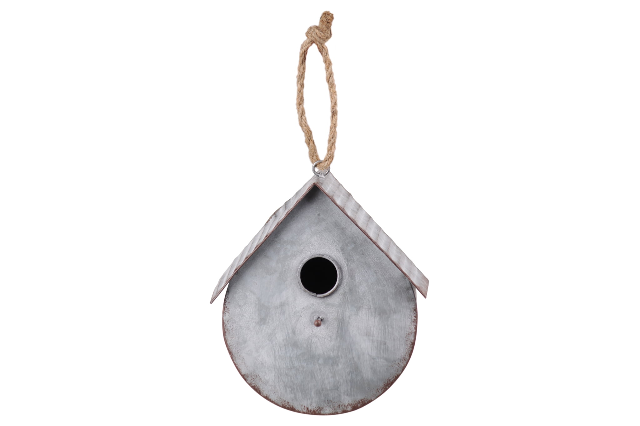 Metal Bird House with Top Rope Hanger, Galvanized Gray Finish Walmart