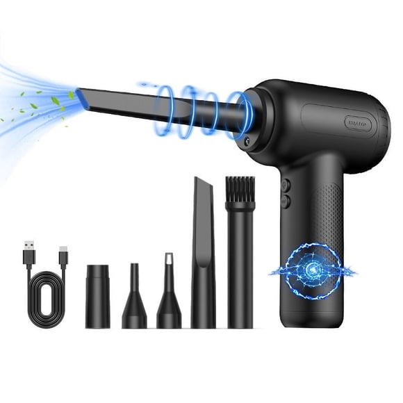 Graflsoa CN01 Cordless Portable Air Duster with LED Flashlight, 7000Pa Blowing Power, 3x2000mAh Battery, 6 Nozzles for Home, Car, and Office Cleaning
