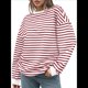 thumbnail image 3 of Sudadera de Cuello Redondo A Rayas de Gran Tamaño para Mujer, Jersey de Larga con Bloques de Color, Camiseta Informal Holgada para Hacer Ejercicio, Color Rojo XXL, 3 of 6