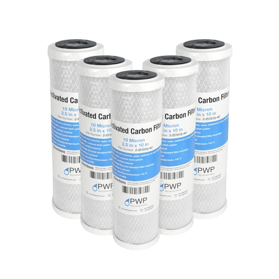 Activated Carbon CTO Water Filter Cartridge Standard 2.5 x10" 10 Micron 5 pack