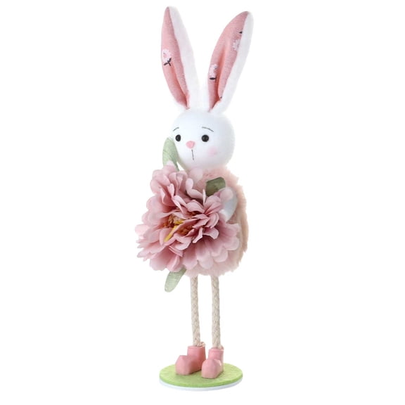 Fasiaou Large Flower Bunny Figurine Easter Ornament for Home Desktop and Shelf Decoration Displays,Pink