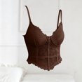thumbnail image 4 of Women's Sheer Floral Lace Cropped Corset Bustier, Spaghetti Strap Wavy Hem Waist Cinching Camisole Tank Top Body Shapewear Coffee XS, 4 of 7