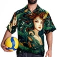 thumbnail image 4 of Mermaid Men's Short Sleeve Spread Collar Poplin Shirt, Casual Printed Button Down Summer Beach Tops for Men, Unisex Comfortable Shirts, 4 of 6
