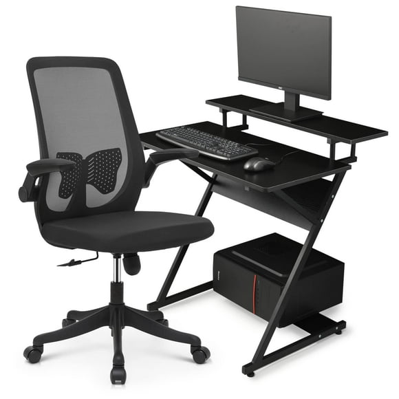 MoNiBloom Computer Desk and Chair Set, Comfy Swivel Task Chair Adjustable Height Breathable Mesh Study Chair, Standing Portable Laptop Workstation Table for Living Room Bedroom