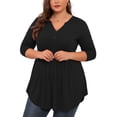 thumbnail image 6 of PINKSIR Plus Size Henley Shirts for Women V Neck Button Long Sleeve Flowy Tunic Tops Curved Hem Fall Blouse Black 2X, 6 of 9