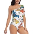 thumbnail image 3 of Haiem Dinosaur Women's One Piece Swimsuits Tummy Control One Shoulder Bathing Suits Ruffle Swimwear-Large, 3 of 8