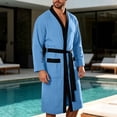 thumbnail image 4 of successthop Bathrobes for Men Long Sleeves Bathrobe Knee Homewear Belted Sleepwear Jacquard After Bath Fall Loungewear, 4 of 8