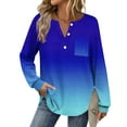 thumbnail image 7 of successthop Womens V Neck Shirts Long Sleeve Tunic Tops Button Pullover T Shirts Print Casual Clothes Blue XL, 7 of 7