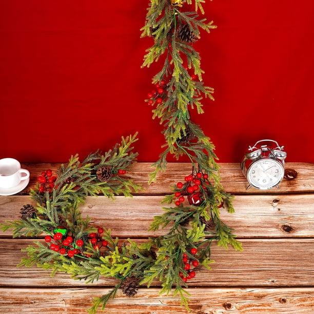 Adornos navideños, adornos navideños, regalos navideños, 1 pieza de simulación de pino de cedro y ratán, decoración navideña, aguja de pino artificial, ratán, simulación de pino y ciprés.