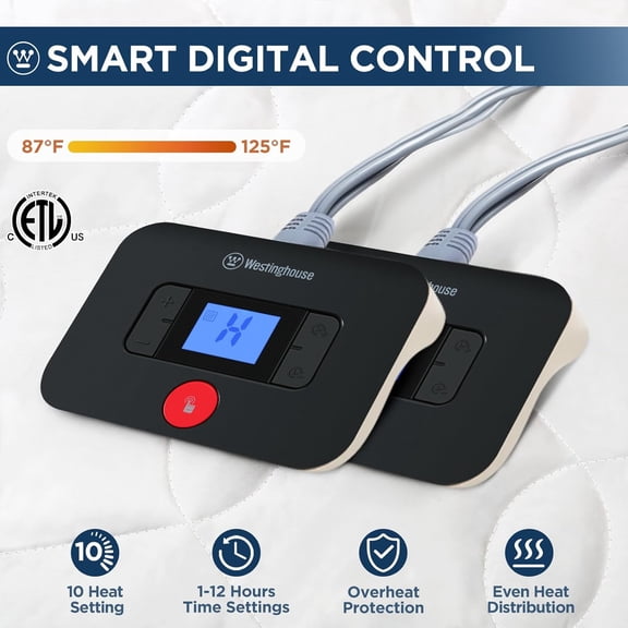 King Size Heated Mattress Pad, Luxury Quilted Electric Bed Warmer with10 Heat Settings Dual Control & 1-12 Hours Auto Off, Fit Up to 17" Deep Pocket, Machine Washable, 78x80 Inch