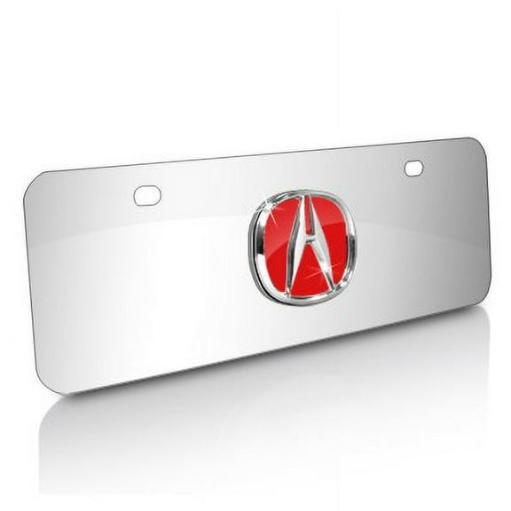 Acura Red 3D Logo on Half-Size Chrome Stainless Steel License Plate