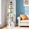 thumbnail image 4 of MIDOQIN Rotating Bookshelf, 5 Tier Rotating Bookshelf Tower, Floor Standing Bookcase Storage Rack, Wooden Small Corner Bookshelf for Small Spaces, Living Room, 4 of 7