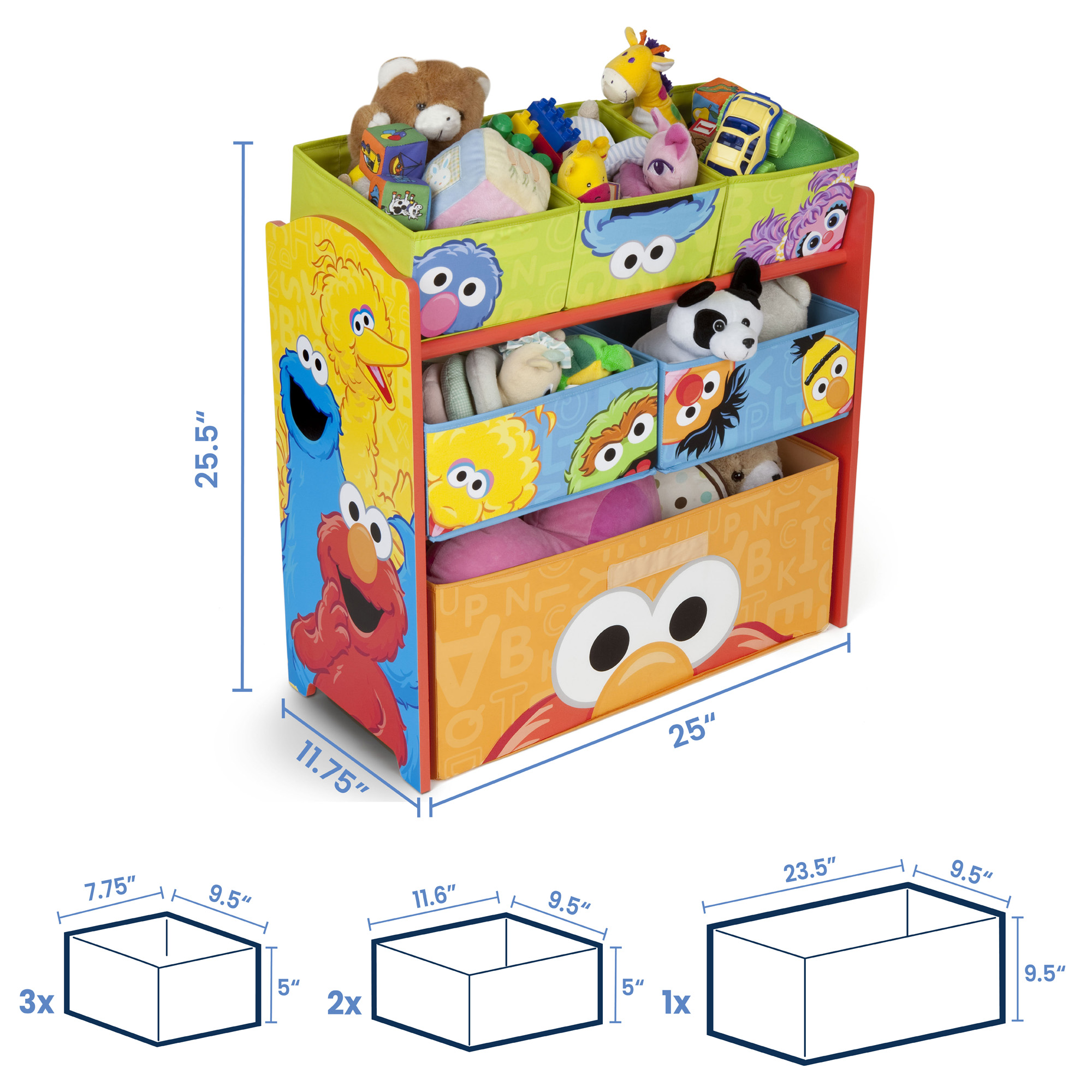 Sesame Street 6 Bin Design and Store Toy Organizer by Delta Children - Durable Engineered Wood, Solid Wood and Fabric Construction, Multi Color - image 3 of 8