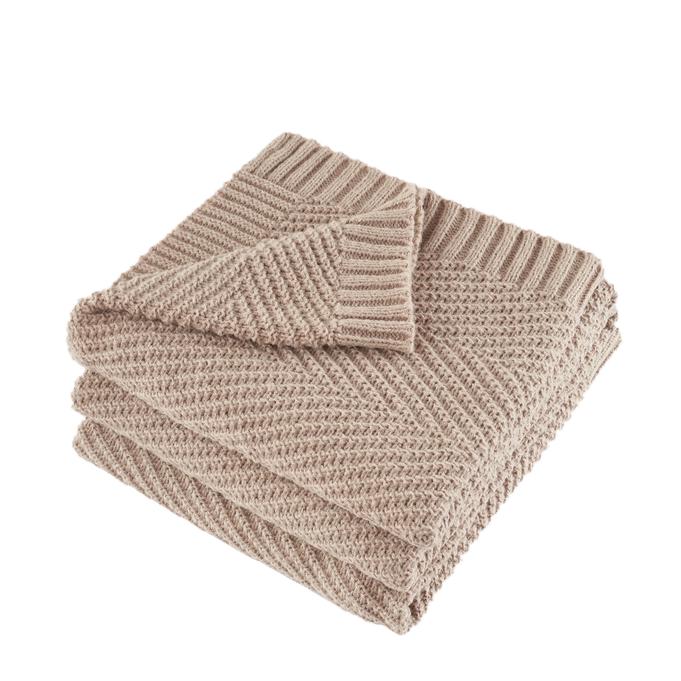 LONG CREATE Soft Knitted Throw Blanket 50" x 60" Taupe, Boho Chevron Farmhouse Throw for Bed Couch