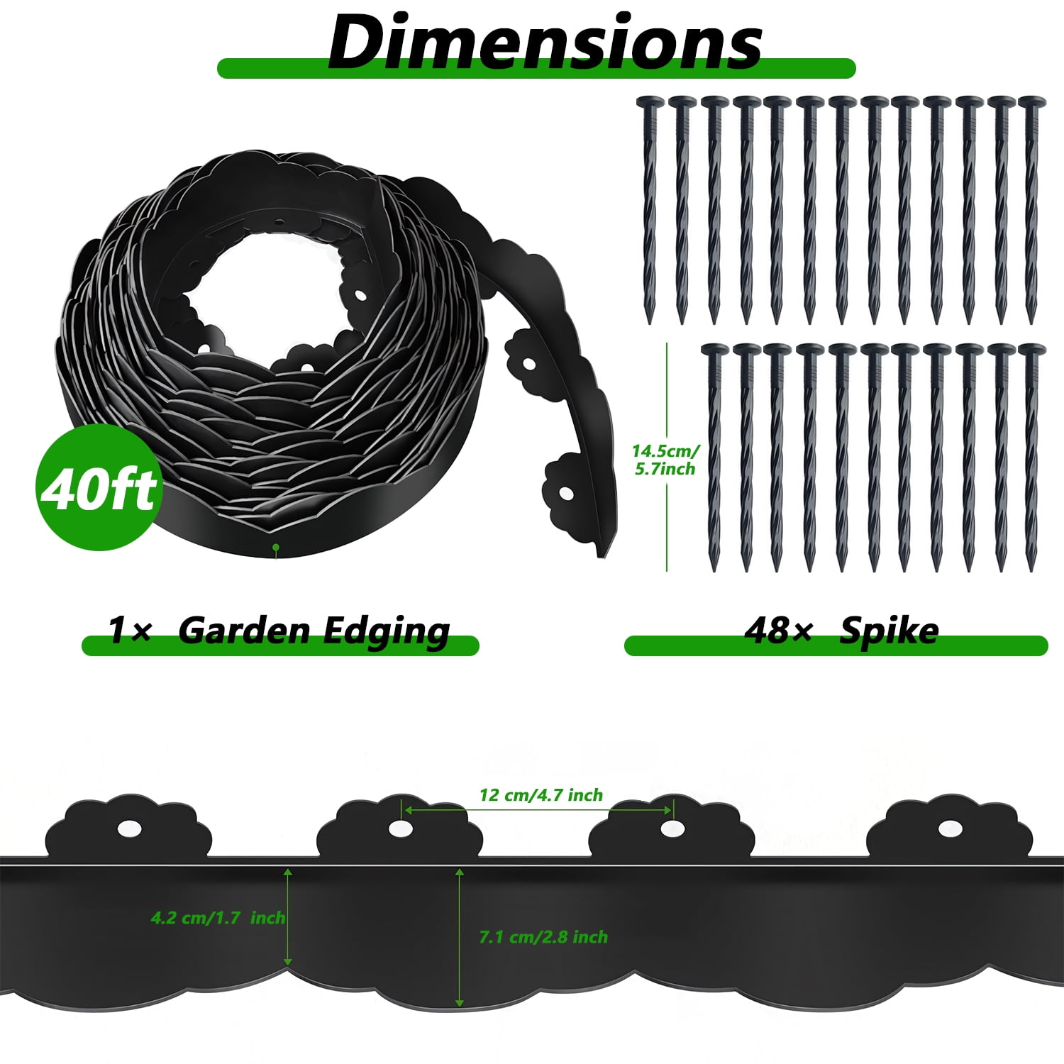 40FT Garden Edging, Heavy‑Duty Landscape Edging Border Kit with Elegant Cloud Design and 48 Anchoring Pegs, Paver Edging for Gardens, Lawn, Black
