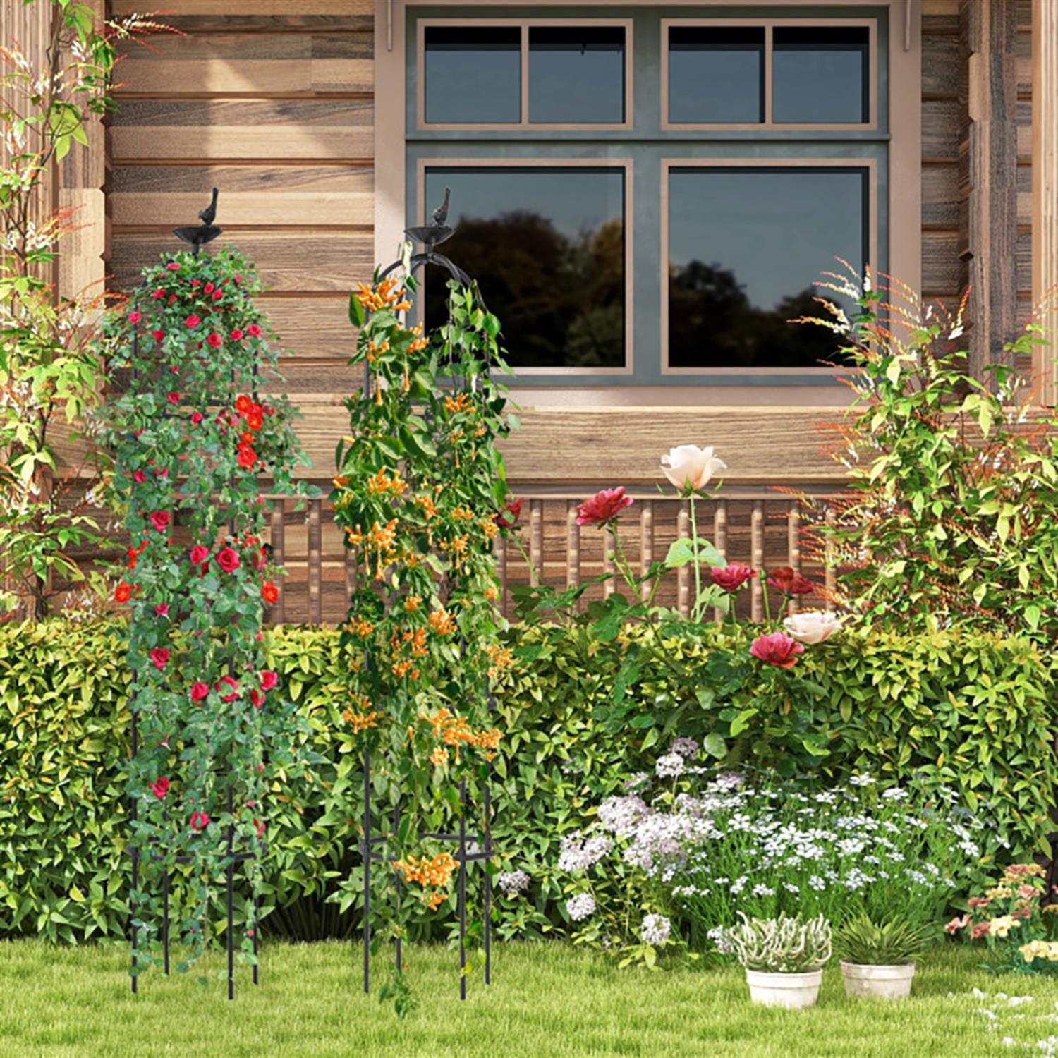 Spaco 2-Pack Garden Obelisk Trellis for Climbing Plants, Garden Tomato Cage, Decorative Rustproof Cucumber Trellis for Indoor & Outdoor, Black