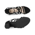 thumbnail image 5 of BLISSFUL STEP Women's Open Toe Strappy Strap Back Zip Chunky Heel Sandals Black 6, 5 of 8