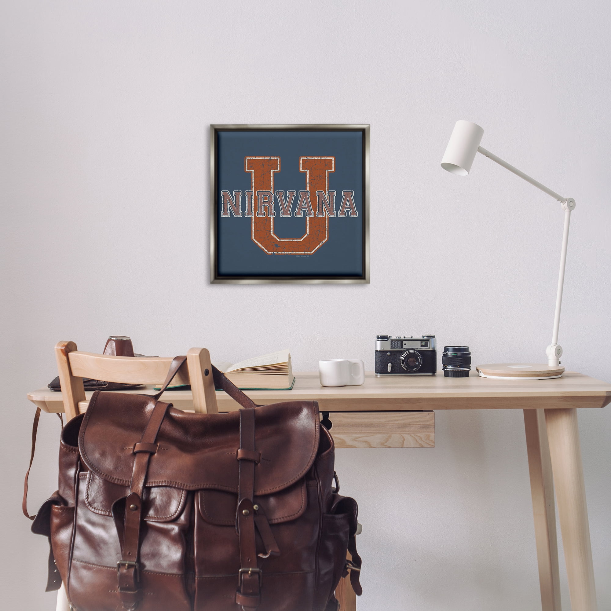 Stupell Industries Nirvana U Varsity Style Text & Numbers Painting Gray Floater Framed Canvas Art Print Wall Art, 25 x 25