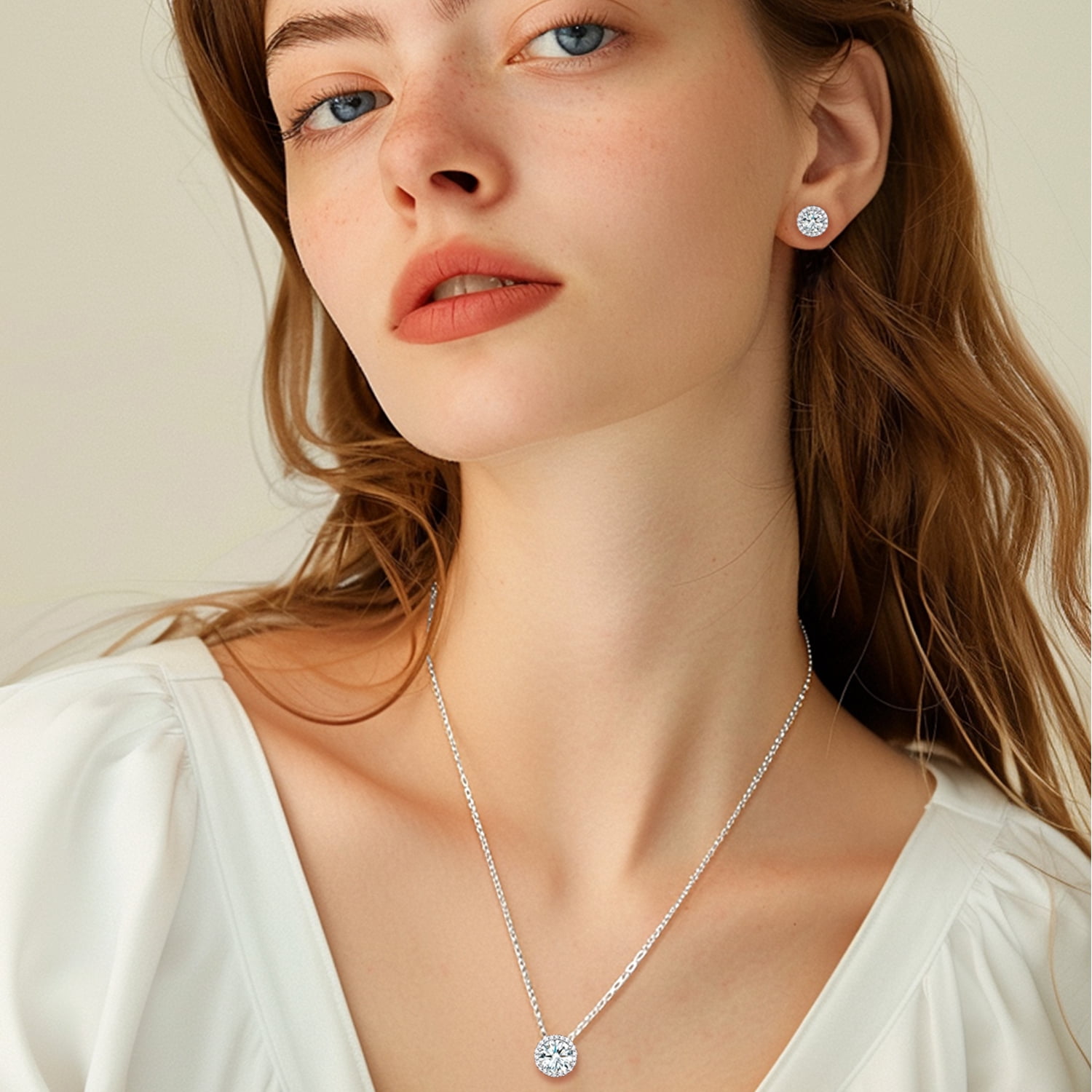 Bestyle Pure 925 Sterling Silver Birthstone Stud Earrings Round Synthetic Clear Quartz Diamond Studs Earrings Women Birthday Graduation Gifts April