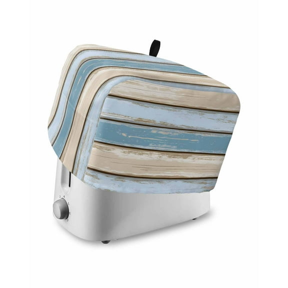 Fsddascl Blue Wood Grain Toaster Cover 2 Slice, Small Kitchen Appliance Covers, Vintage Country Watercolor Striped Toaster Oven Cover with Loop, Bread Machine Cover Polyester Dust Cover Protection