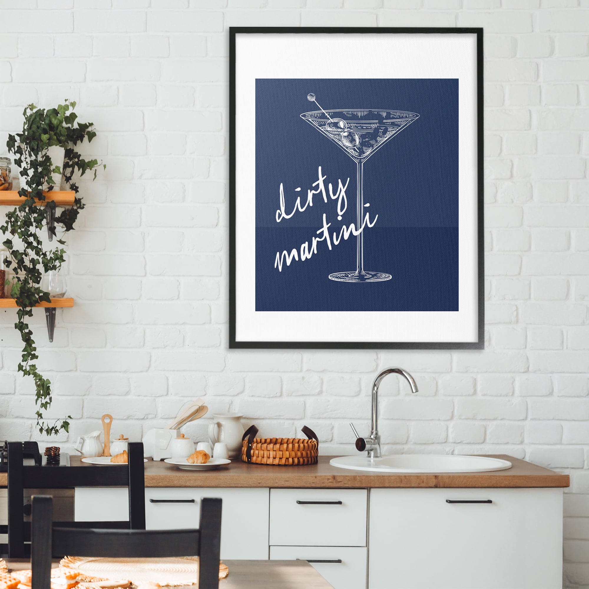 Stupell Industries Dirty Martini on Blue Black Framed Giclee Art, design by Lettered and Lined