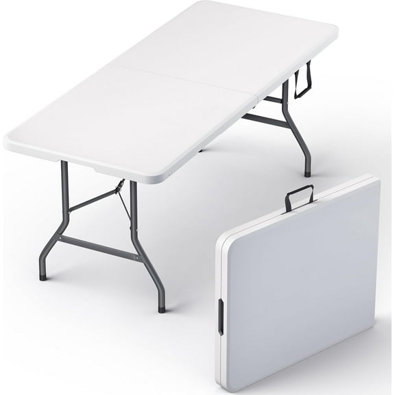 Lifetime Appliance Parts 6 Feet Foldable Table with Built in Handle & Steel Legs | Heavy Duty Portable | Perfect for Party, Dining, Picnic Indoor, Outdoor, Camping, Utility (White)