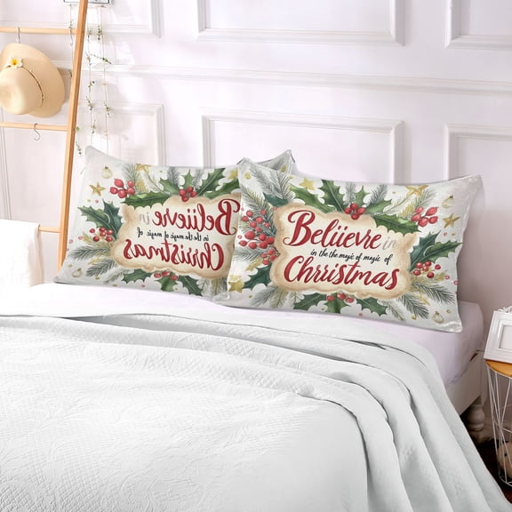 Pillow Case Plush Pillow Red Merry Christmas Elegant Leaf Case standard size/King size/Queen size Bed Pillow Pillowcases
