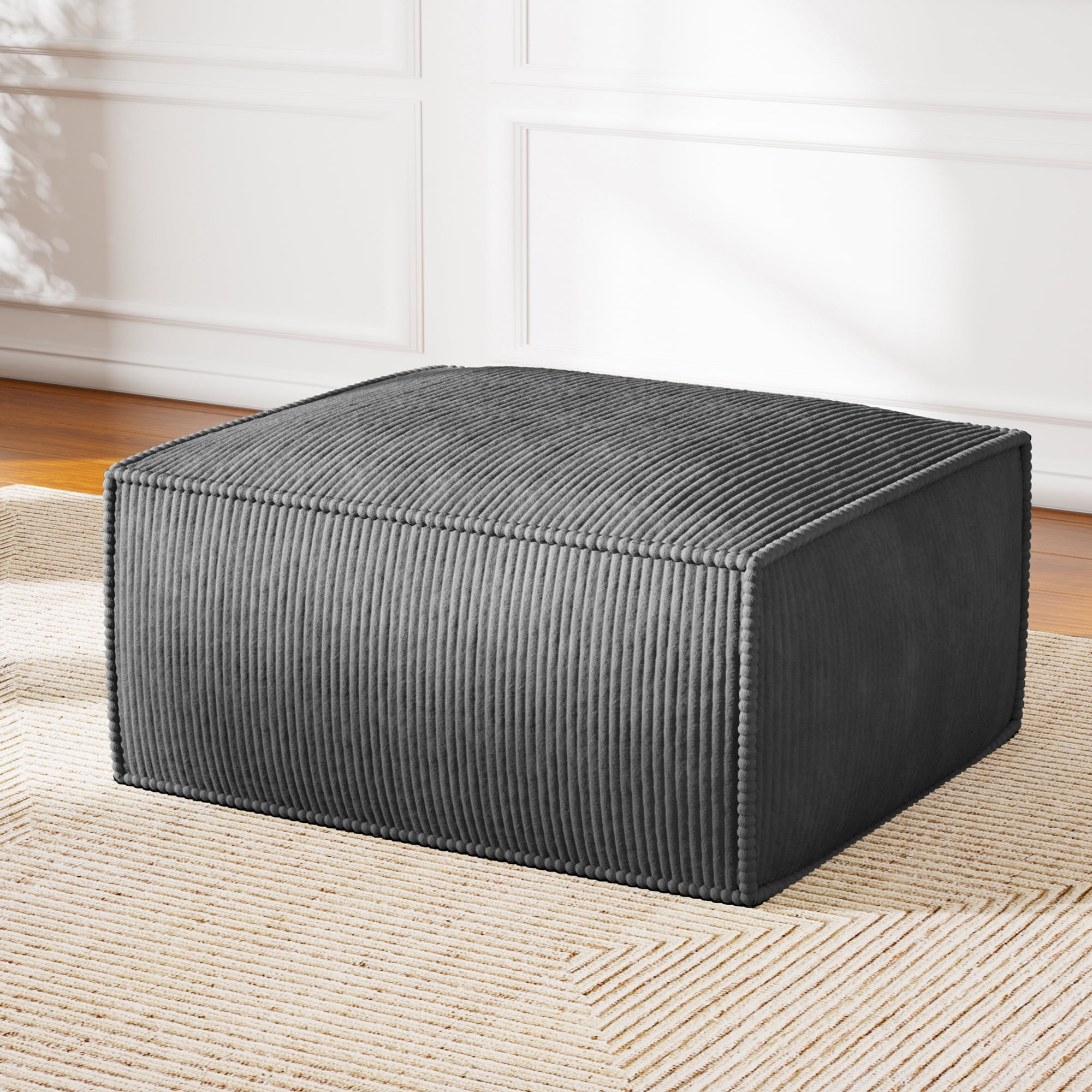 CHITOOMA Modular Sectional Couch, Corduroy Ottoman, Upholstered Cube Square Footstools for Living Room Bedroom, No Assembly Required, Green