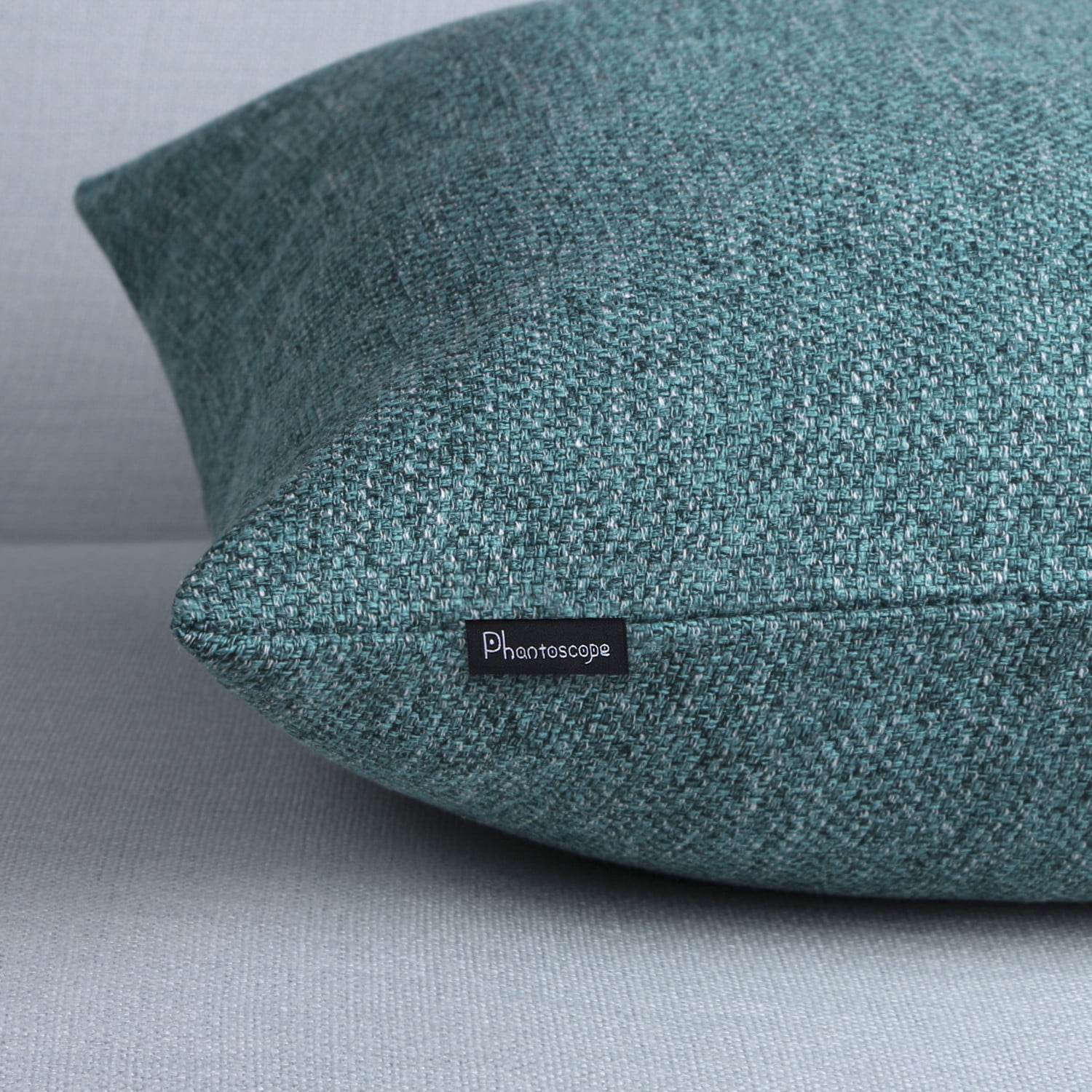 Phantoscope Farmhouse Series Cotton Blend Decorative Throw Pillow with Triple Button, 20" x 20", Lake Blue, 1 Pack