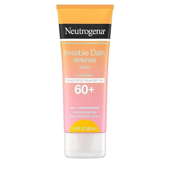 Neutrogena Invisible Daily Defense Sunscreen Lotion, Broad Spectrum SPF 60 , Oxybenzone-Free & Water-Resistant, Sun or Environmental Aggressor Protection, Antioxidant Complex, 3 Fl Oz, 3 Count