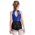 thumbnail image 2 of Xnihocha Kids Girls  Tango Latin Jazz Dance Leotard Dress Sleeveless Sequins Tassel Hem Ballroom Dress Blue 14, 2 of 7