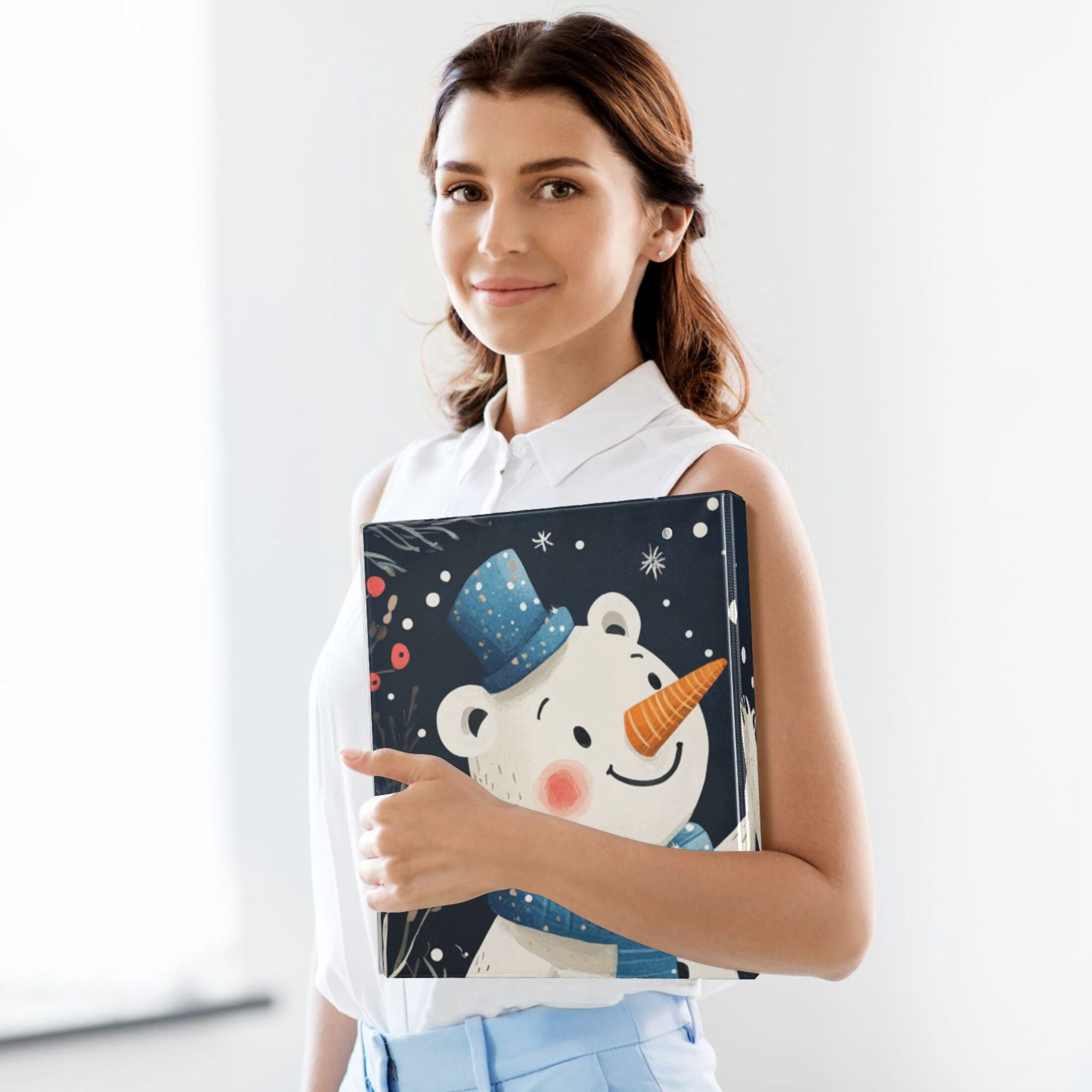 Bears Snowman 3 Ring Binders 1.5 inch Hardcover File Folders with Interior Pockets A4 Size Organizer for School Office Hospital