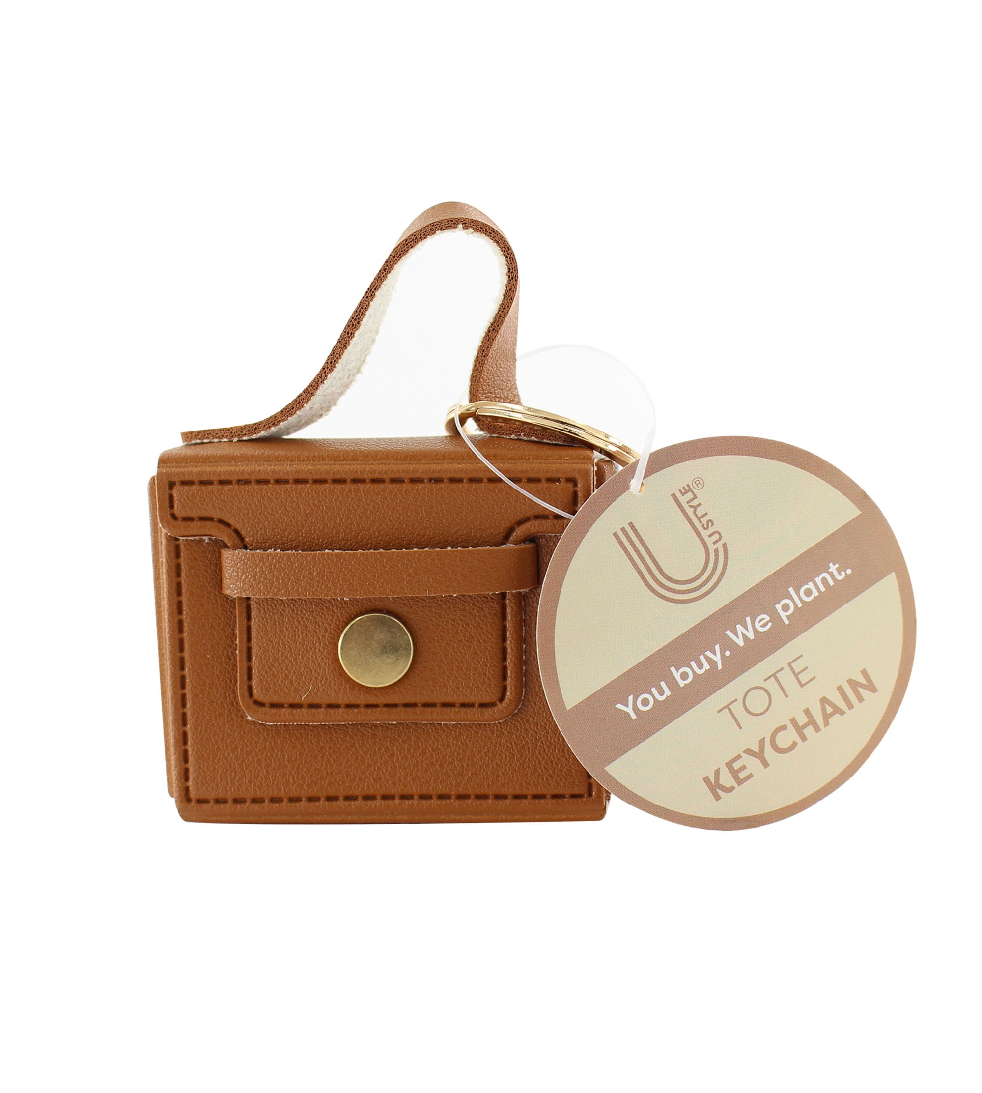 U Style Mini Purse Keychain, Faux Leather, Brown, 2.5" x 1" x 2"