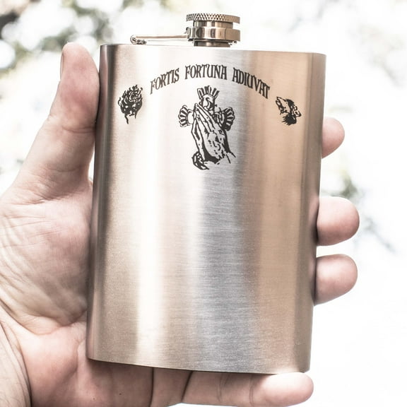 Hip Flask Plus Stainless Steel 8oz Fortis Fortuna Adiuvat Flask