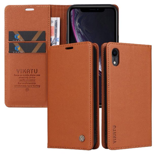 Funda para iPhone XR Estuche de Cuero PU Tipo Cartera con Ranuras para Tarjetas y Cierre Magnético