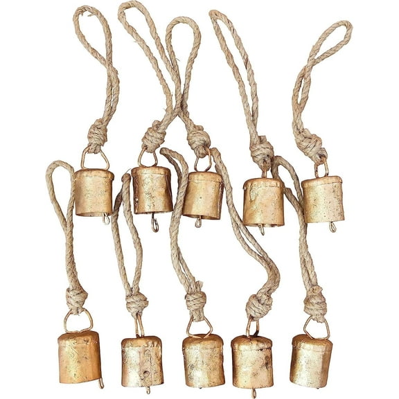 Vivanta 1.75" Gold Mini Christmas Bells - 10 Pcs Rustic Vintage Iron Ornaments for Crafts & Chimes
